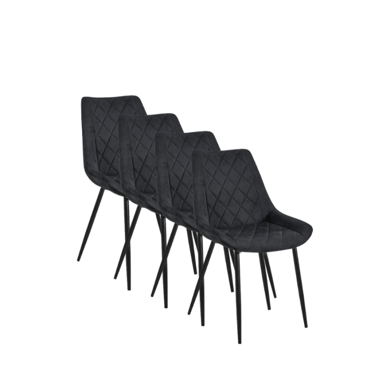 4x Welurowe krzesło tapicerowane Las Palmas czarne/czarne