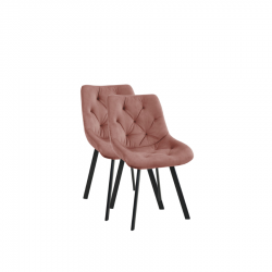 2x Pikowane krzesło tapicerowane Kordoba pudrowy róż/czarne nogi