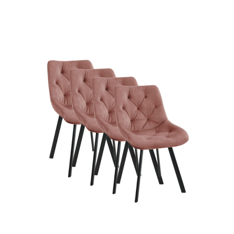 4x Pikowane krzesło tapicerowane Kordoba pudrowy róż/czarne nogi
