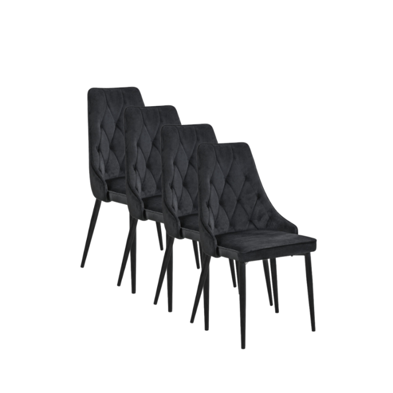 4x Welurowe krzesło tapicerowane Vigo czarne/czarne