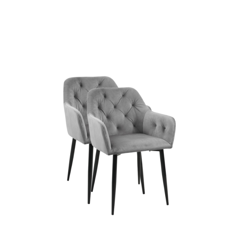 2x Welurowe krzesło tapicerowane Burgos szare/czarny