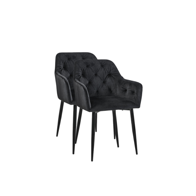 2x Welurowe krzesło tapicerowane Burgos czarne/czarne