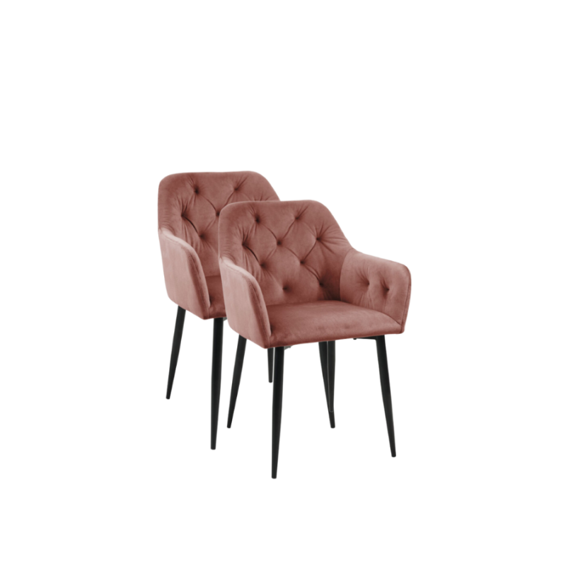2x Welurowe krzesło tapicerowane Burgos pudrowy róż/czarne