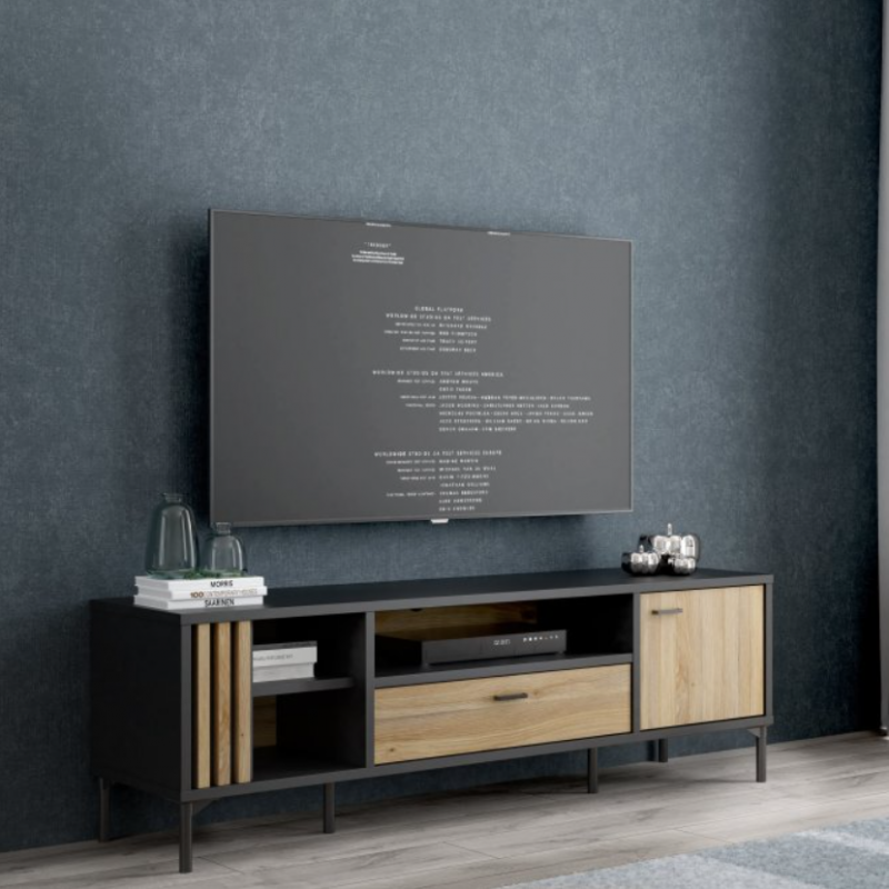 Szafka RTV Joakimis Meble Forte dąb mauvella/czarny