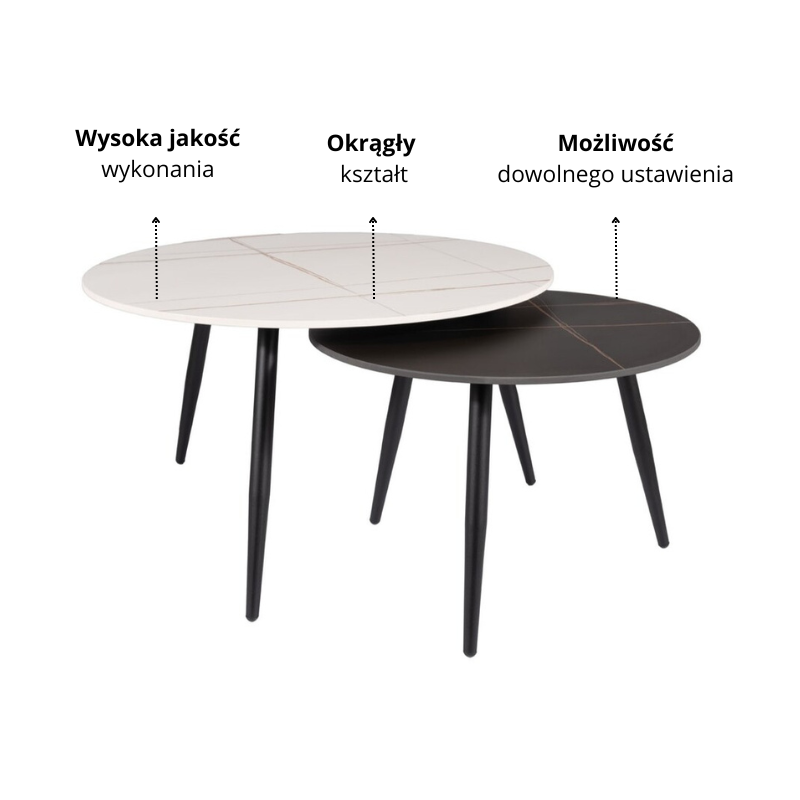 ŁAWA KORA B BIAŁY MAT/CZARNY MAT FI80 FI60/ CZARNY ZESTAW