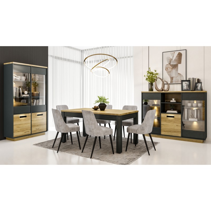 Komoda Linea Art.7 Meble Gołąb dąb pradawny+czarny/biały