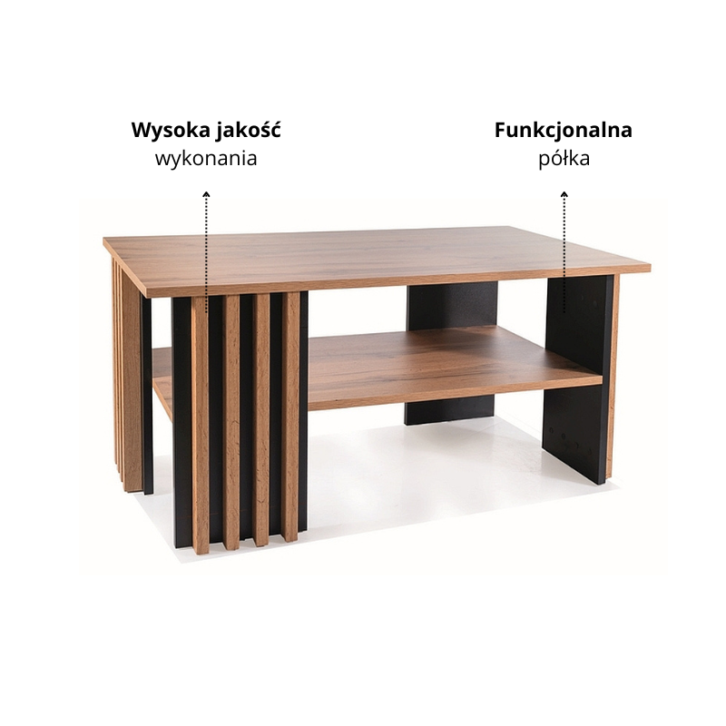 ŁAWA EVITA DĄB ARTISAN / CZARNY 100X60