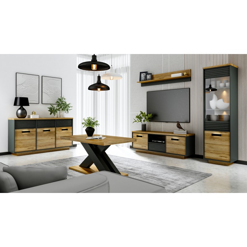 Komoda Linea Art.7 Meble Gołąb dąb pradawny+czarny/biały