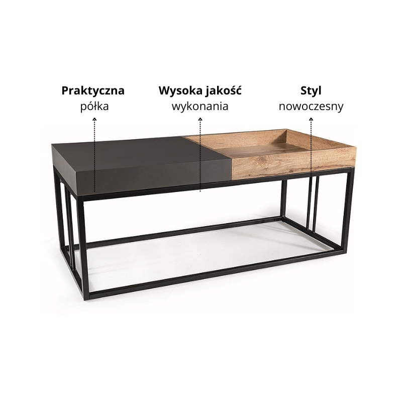 ŁAWA LUNARIA DĄB ARTISAN/ANTRACYT 110X50X47