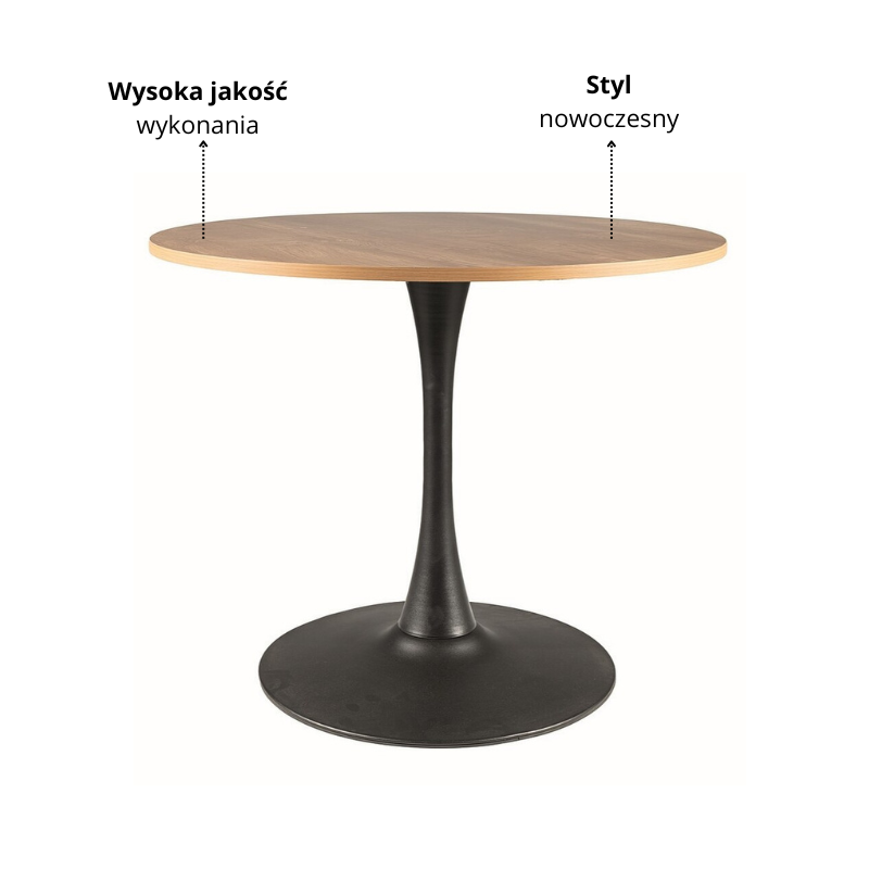 STÓŁ AMADEO II DĄB/CZARNY MAT FI 90