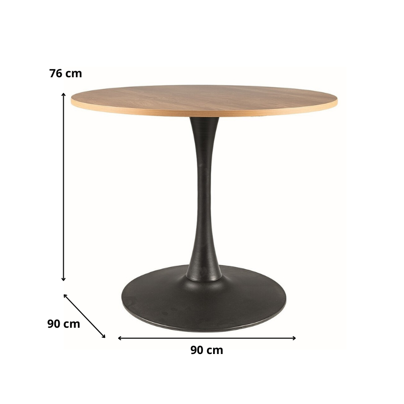 STÓŁ AMADEO II DĄB/CZARNY MAT FI 90