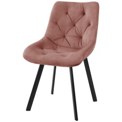 Pikowane krzesło tapicerowane Kordoba pudrowy róż/czarne nogi