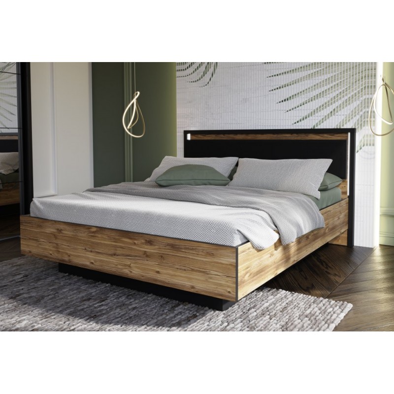 Łóżko 160x200 Hayato Meble Forte czarny/świerk alpejski