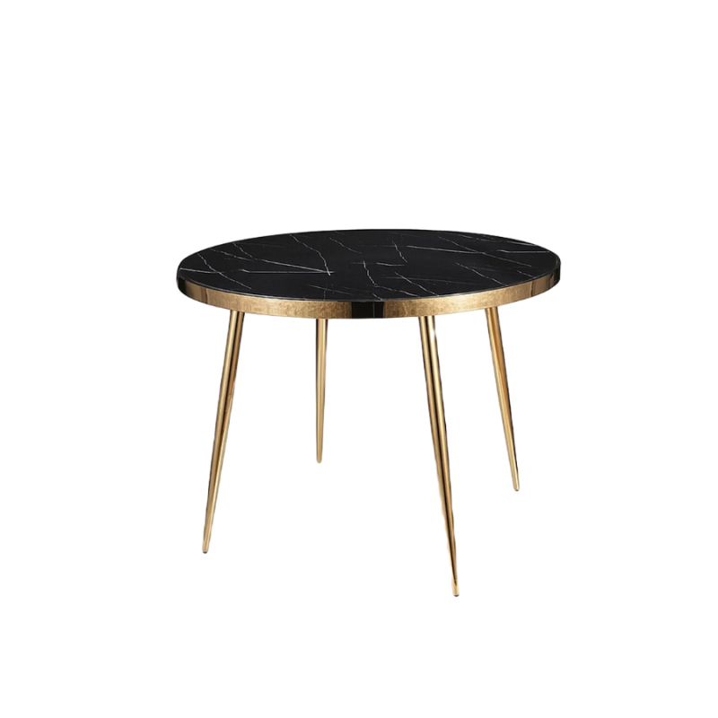 Stół okrągły Calvin czarny efekt marmuru/złoty FI100