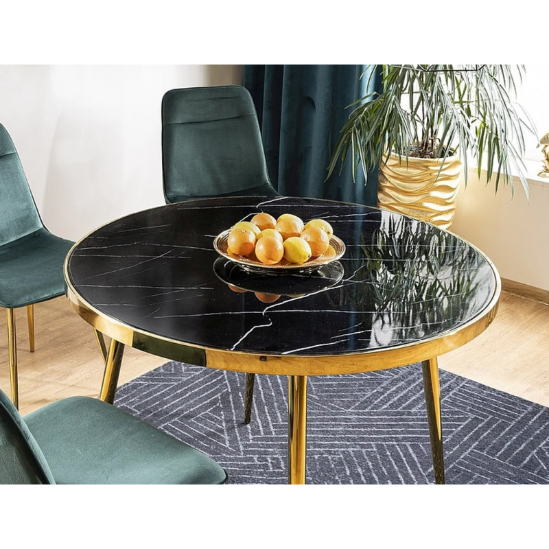 Stół okrągły Calvin czarny efekt marmuru/złoty FI100