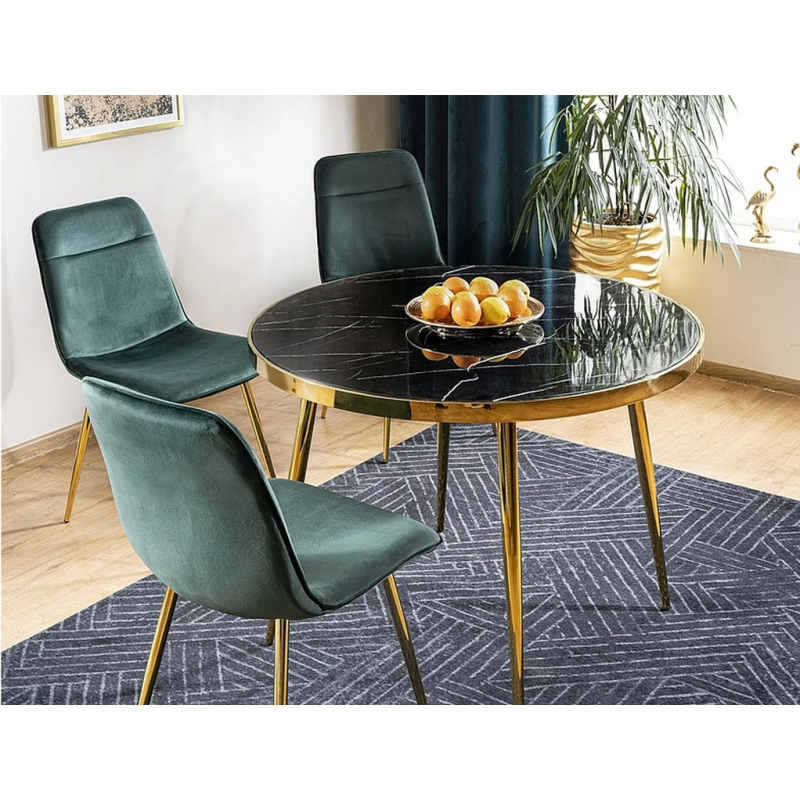 Stół okrągły Calvin czarny efekt marmuru/złoty FI100