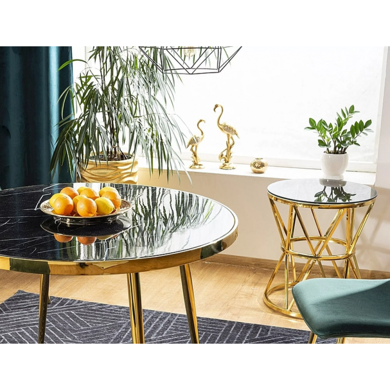Stół okrągły Calvin czarny efekt marmuru/złoty FI100