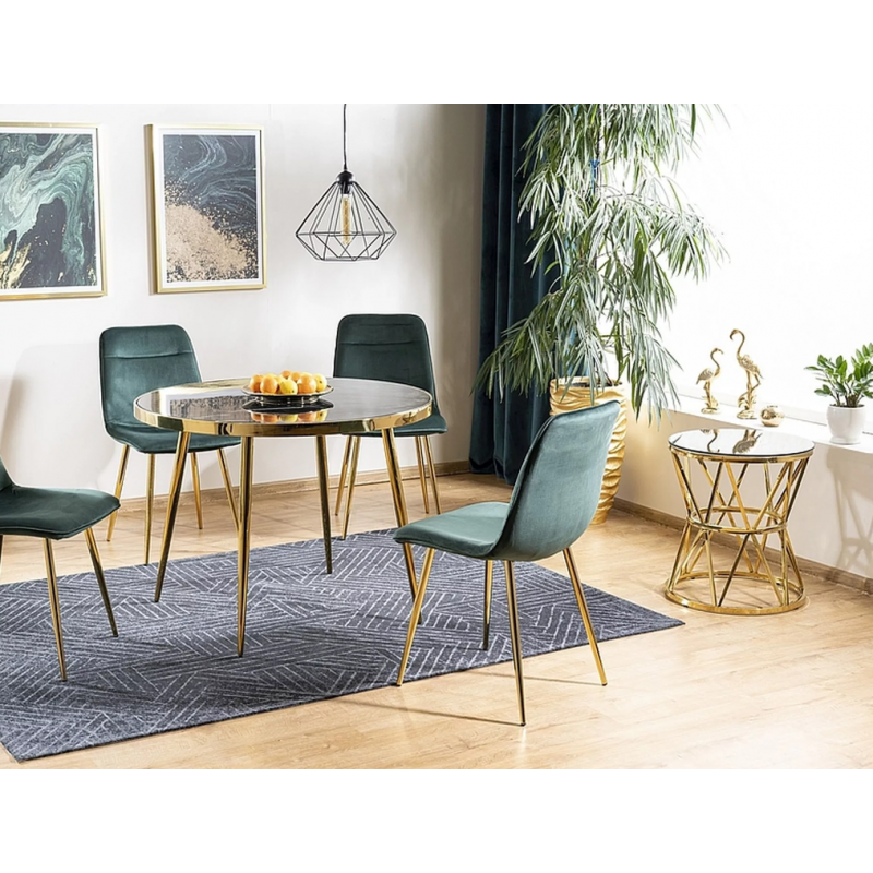 Stół okrągły Calvin czarny efekt marmuru/złoty FI100