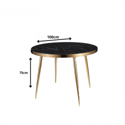 Stół okrągły Calvin czarny efekt marmuru/złoty FI100