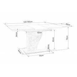 Stół rozkładany Syriusz szary efekt betonu/biały mat 120(160)X80