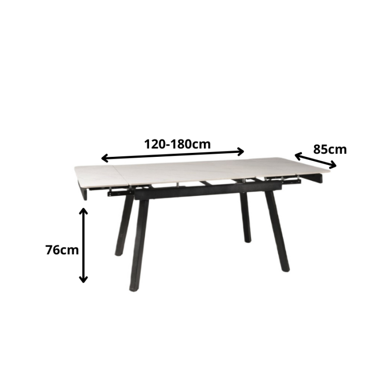 Rozkładany stół ceramiczny John biały/czarny stelaż 120(180)X85