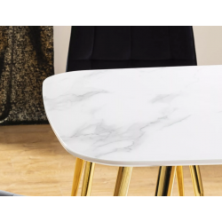 Stół w stylu glamour Ceres biały efekt marmuru/złoty stelaż