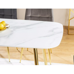 Stół w stylu glamour Ceres biały efekt marmuru/złoty stelaż