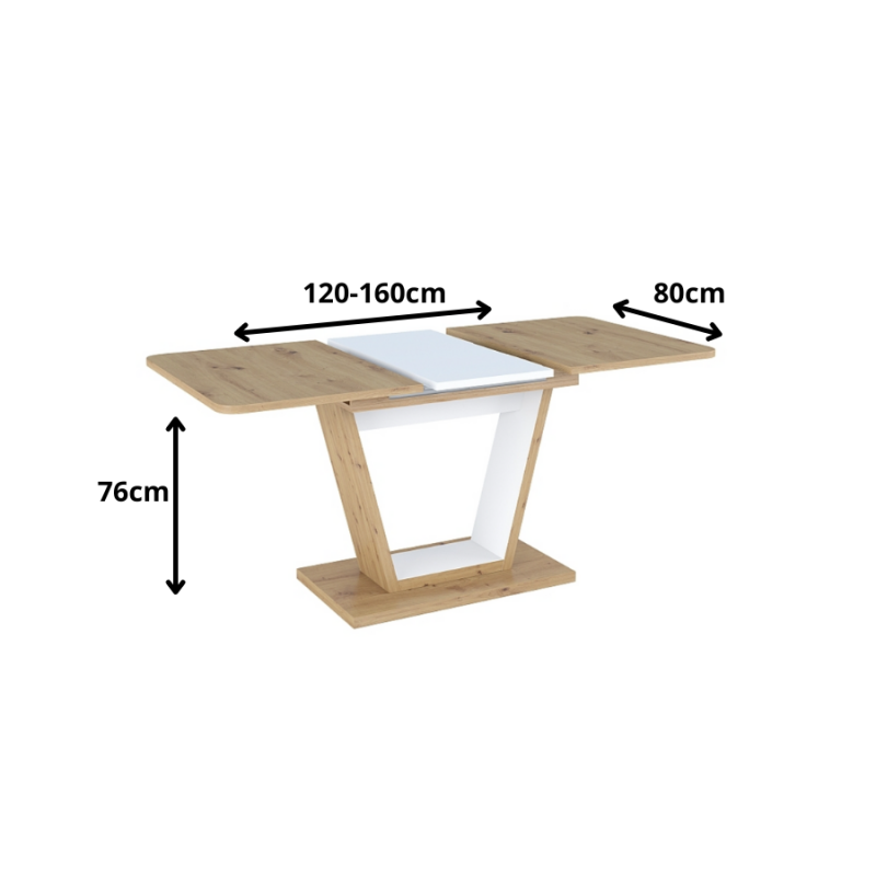 Stół rozkładany Nigel dąb artisan/biały mat 120(160)X80