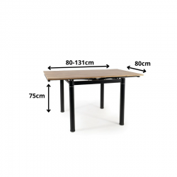 Stół rozkładany GD082 dąb artisan/czarny mat 80(131)x80