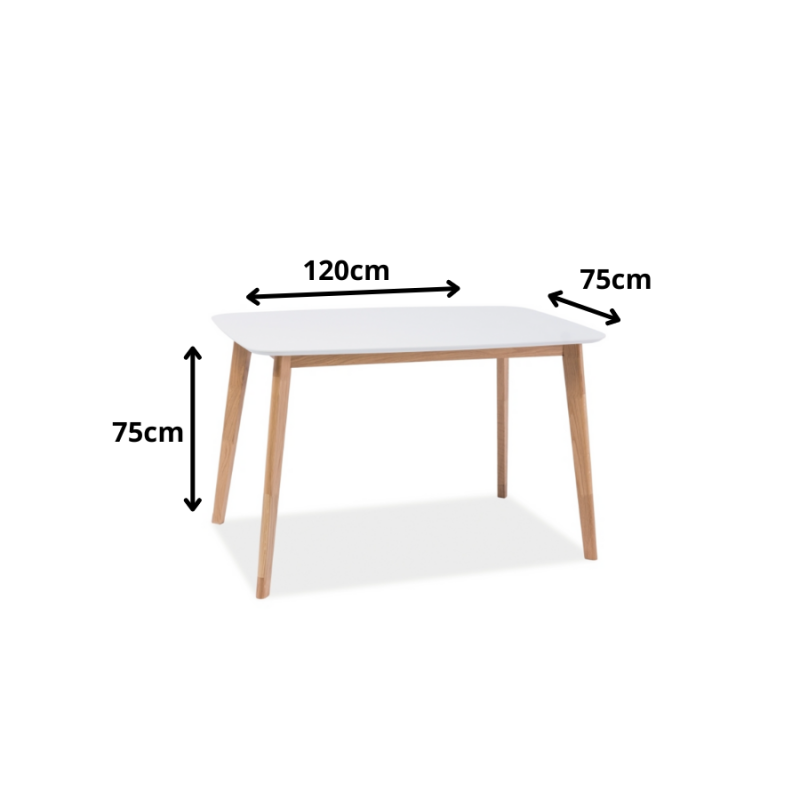 Stół Mosso I biały/dąb 120X75