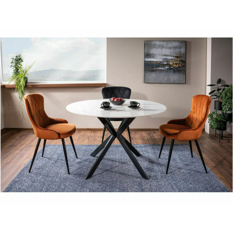 Okrągły stół Talia biały efekt marmuru/czarny fi90