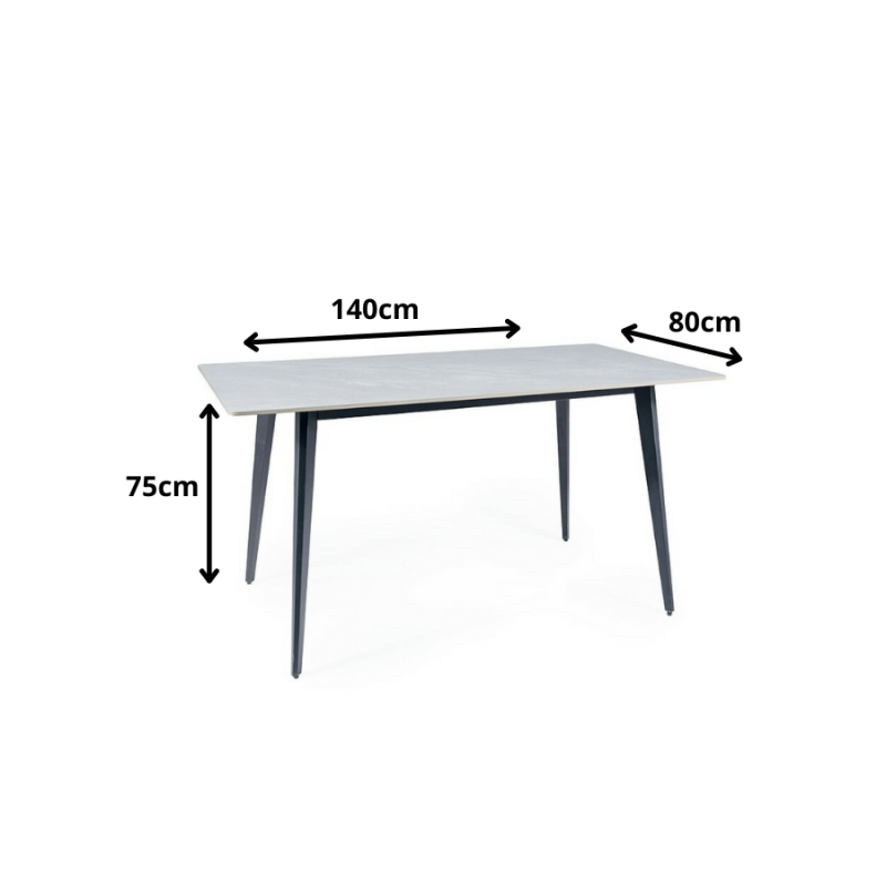 Stół Ivy szary efekt marmuru/czarny stelaż 140X80