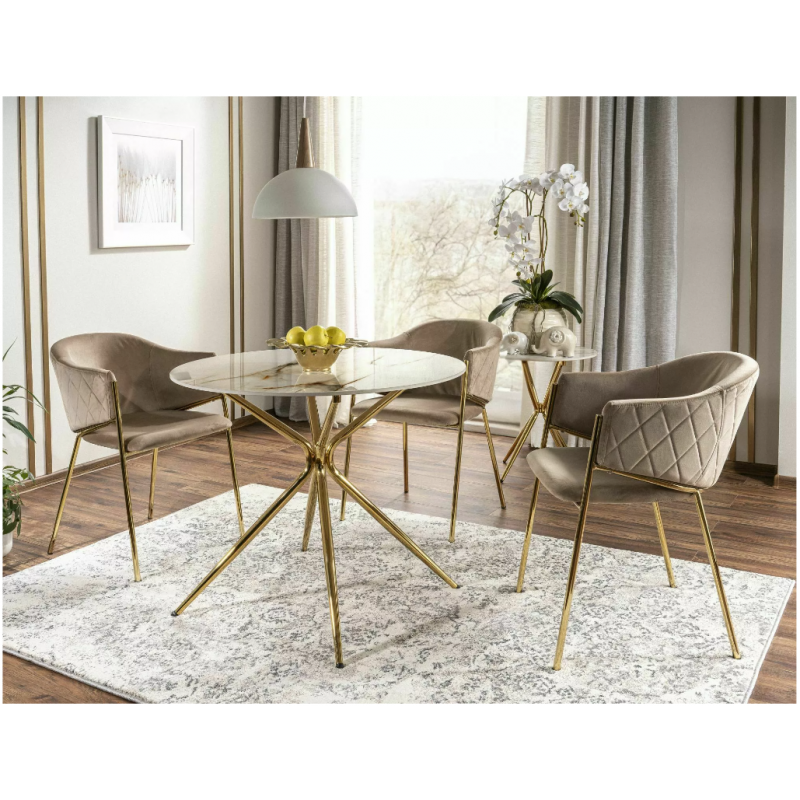 Okrągły stół Azalia Ceramic biały/złoty FI 90