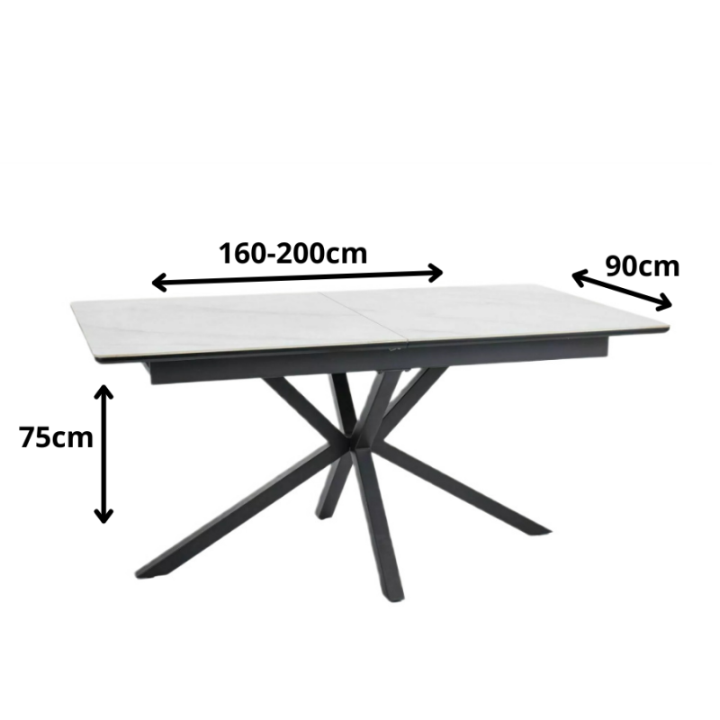 Stół Logan Ceramic biały/czarny mat 160(200)x90