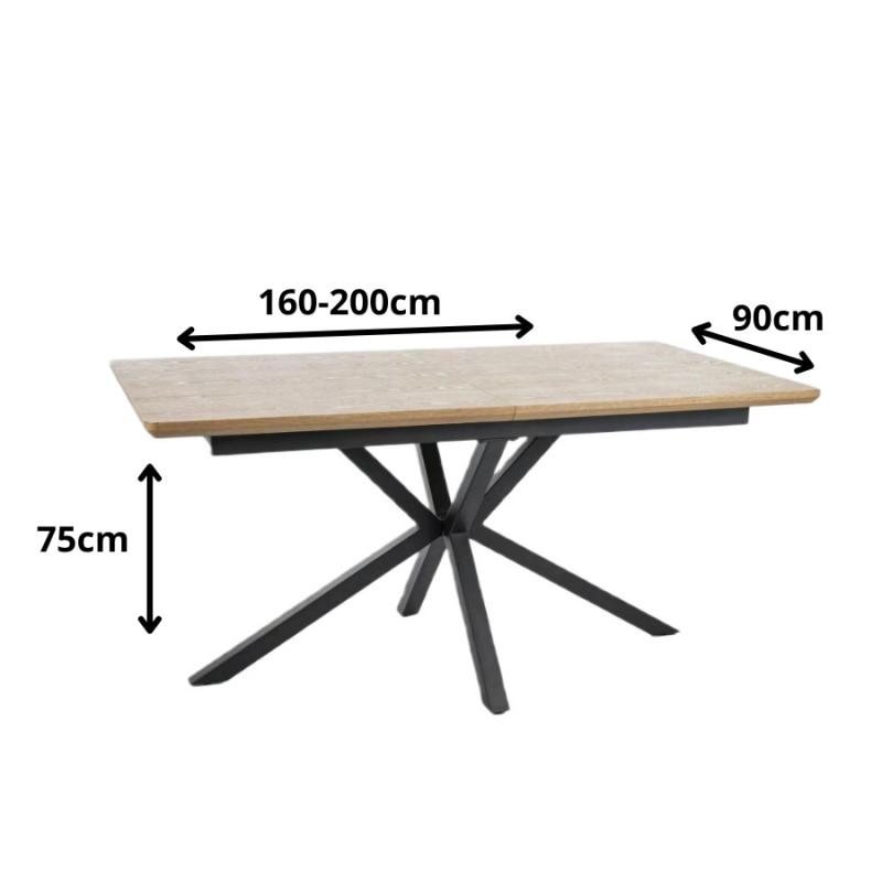 Stół Logan dąb/czarny mat 160(200)x90