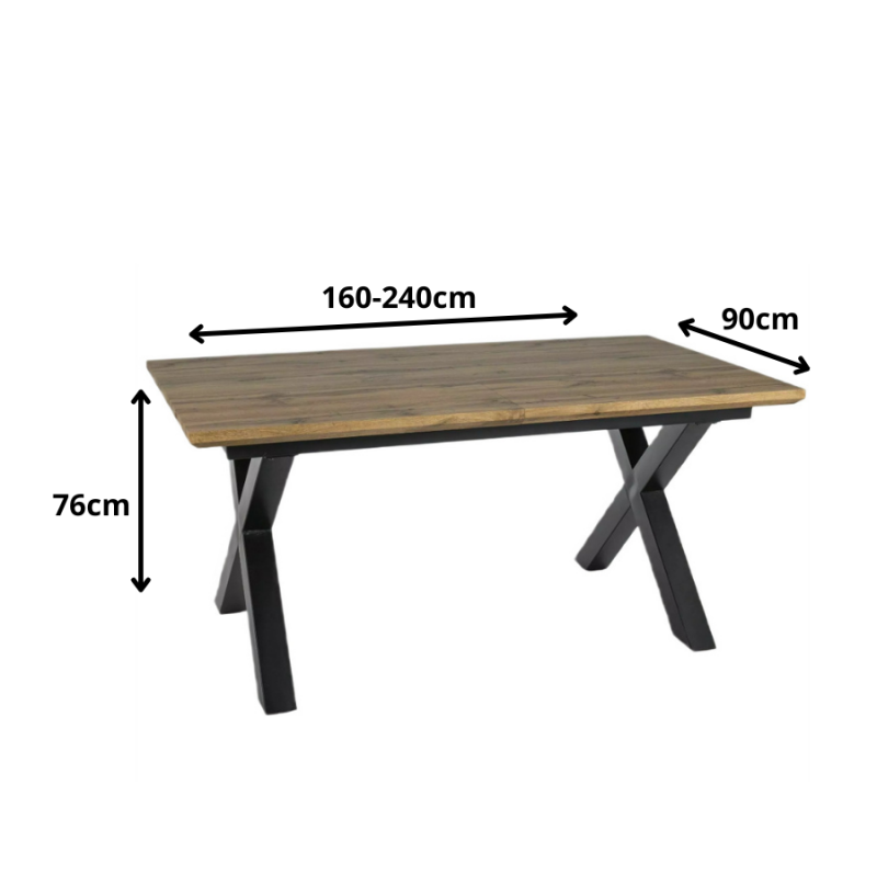 Rozkładany stół Xaviero II dąb artisan/czarny 160(240)x90