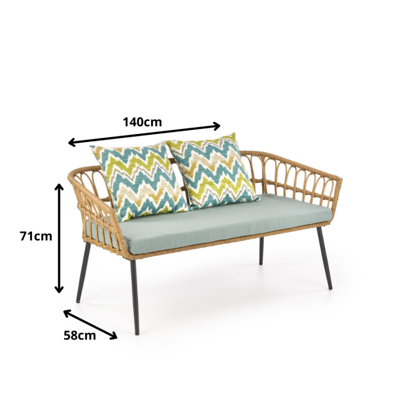 Podwójny fotel ogrodowy Gardena czarny/naturalny/popielaty