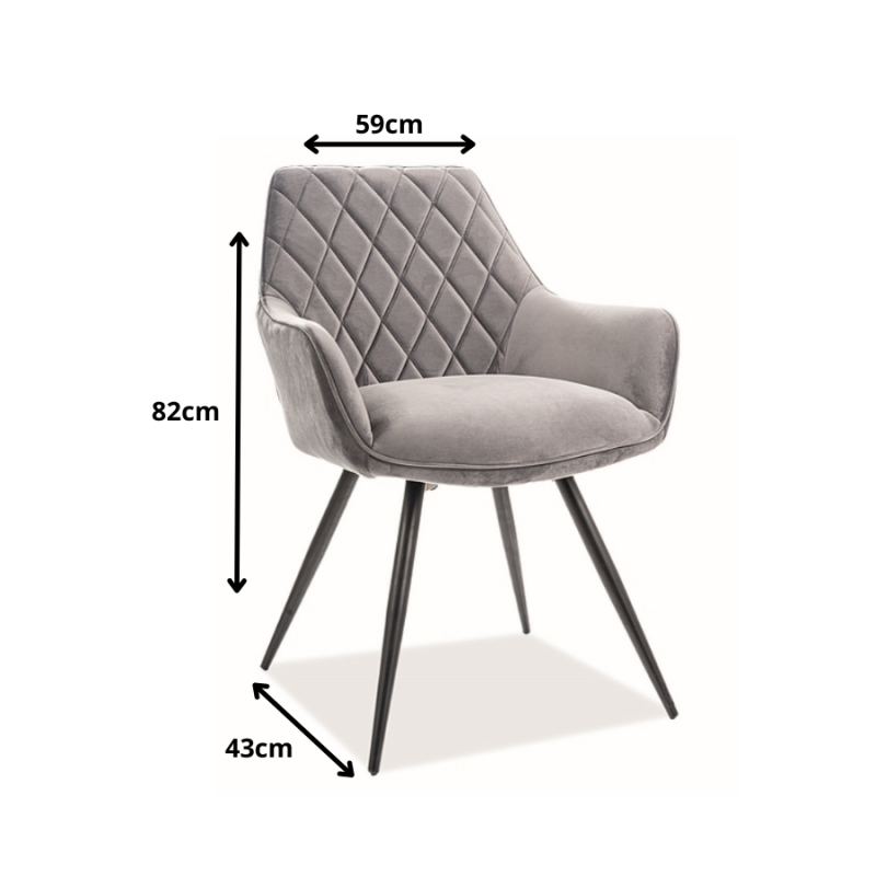 Krzesło tapicerowane Linea Velvet czarny stelaż/szary Bluvel 14