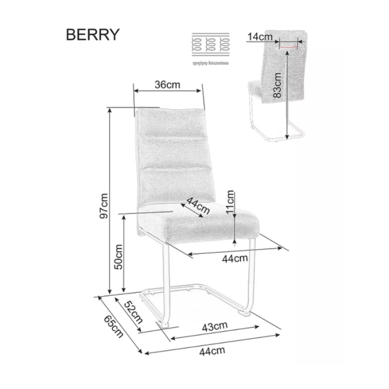 Eleganckie krzesło tapicerowane Berry Brego czarny stelaż/beż 34