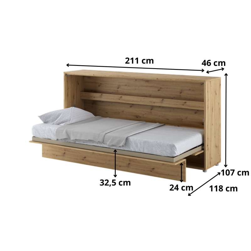 Półkotapczan Poziomy BED CONCEPT BC-06 90X200 Dąb Artisan Lenart