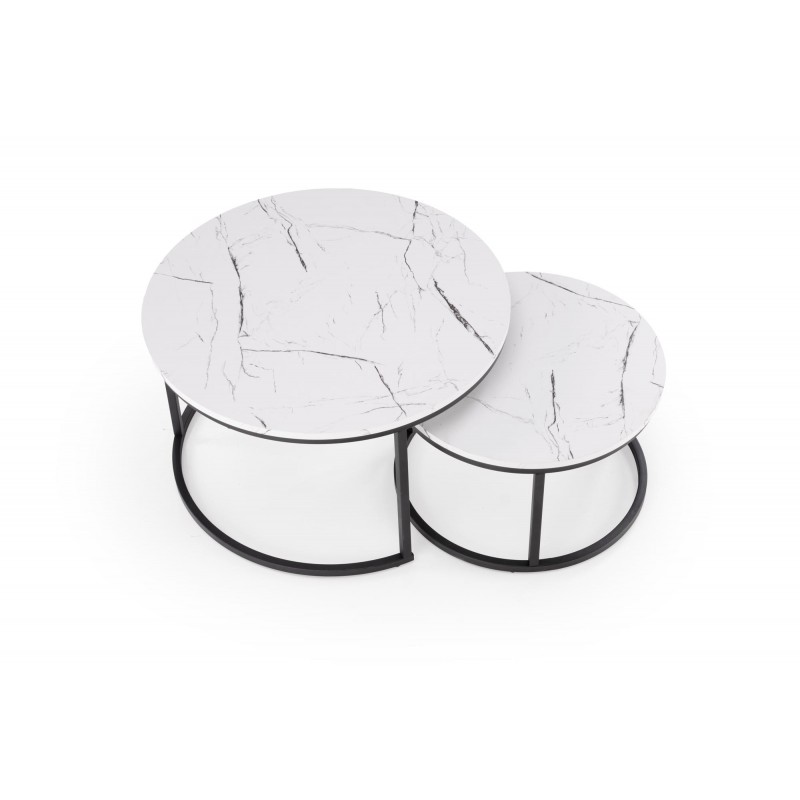 JAVA zestaw 2 ław, biały marmur / czarny