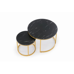PAOLA zestaw 2 ław, czarny marmur / złoty PAOLA zestaw 2 ław, czarny marmur / złoty