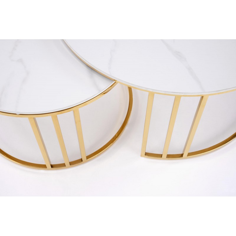 MERCURY 3 zestaw 2 ław, zestaw 2 ław, kolor: biały marmur / złoty