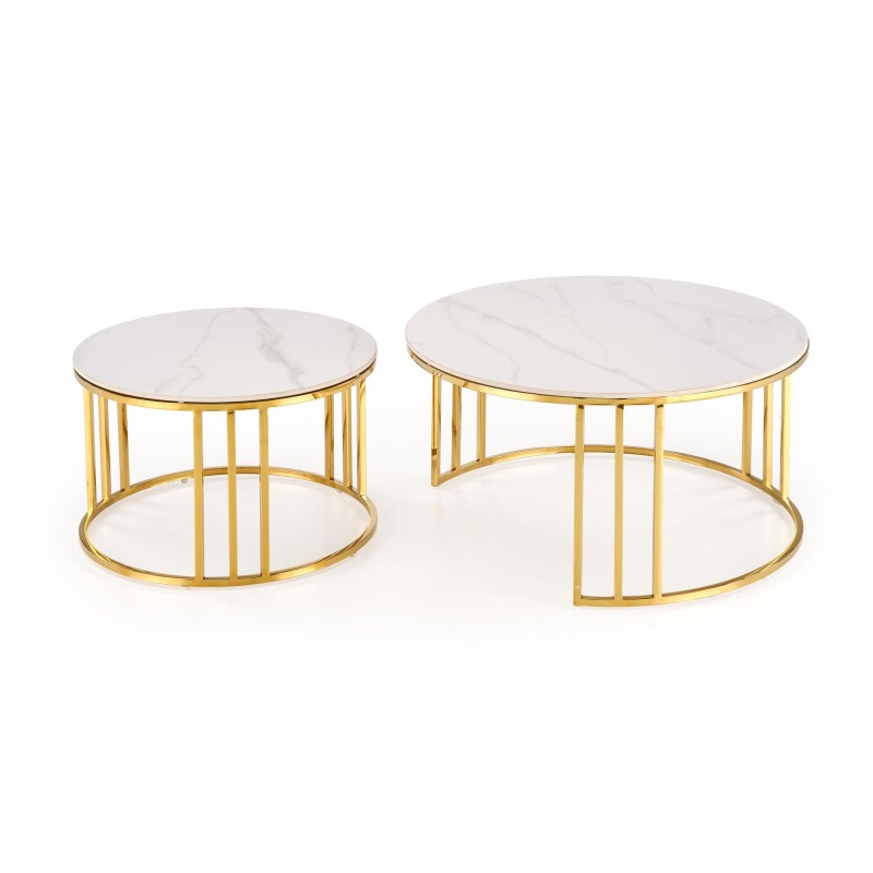 MERCURY 3 zestaw 2 ław, zestaw 2 ław, kolor: biały marmur / złoty