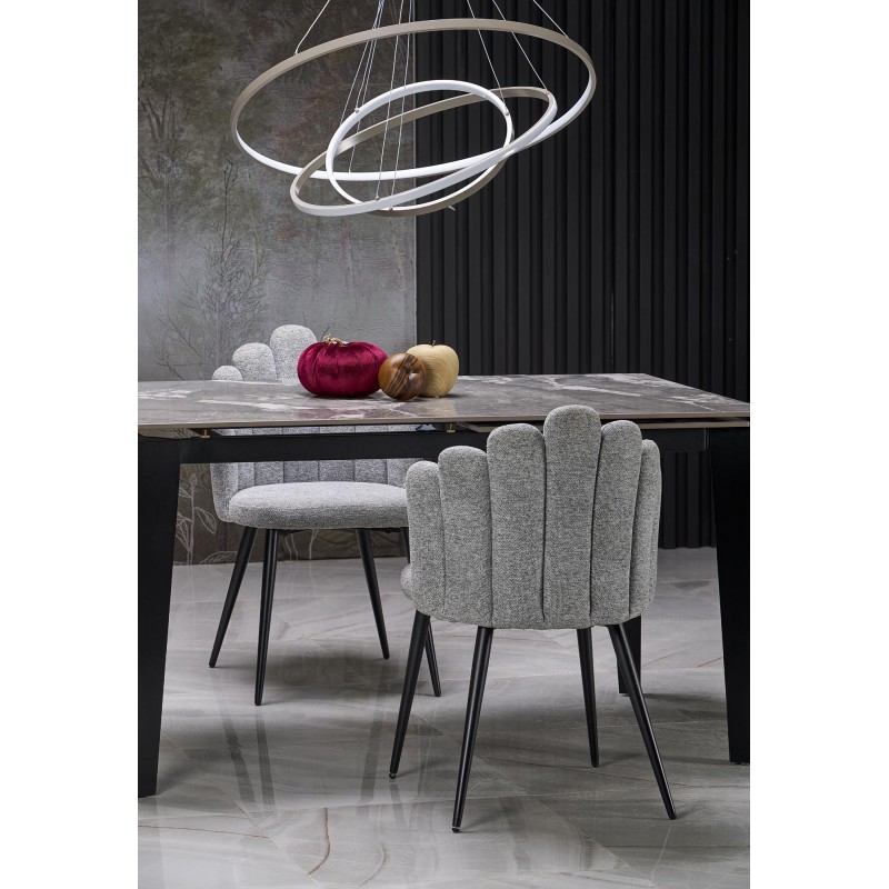 FELIX stół rozkładany, blat - popielaty marmur, nogi - czarny