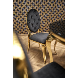 REGINALD_2 stół okrągły blat - szkło czarny, nogi - złoty REGINALD_2 stół okrągły blat - szkło czarny, nogi - złoty