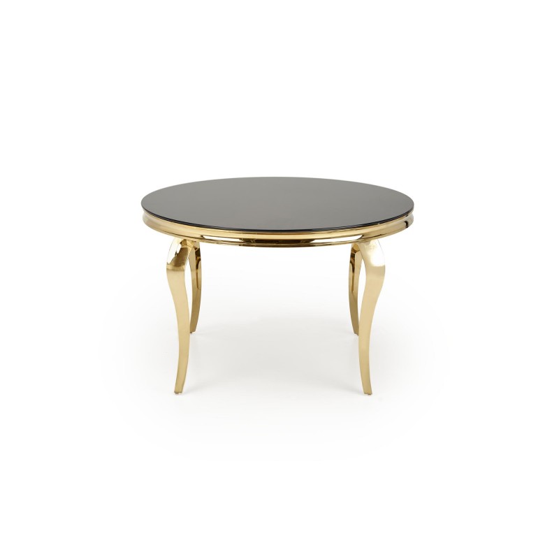 REGINALD_2 stół okrągły blat - szkło czarny, nogi - złoty