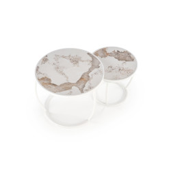 INES zestaw 2 ław, beżowy marmur / biały INES zestaw 2 ław, beżowy marmur / biały