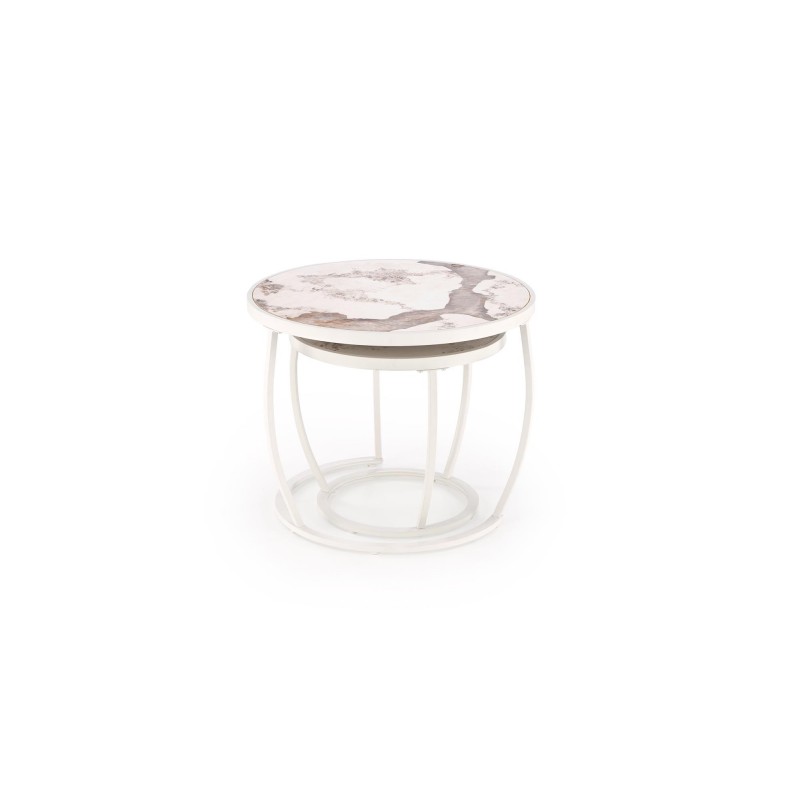 INES zestaw 2 ław, beżowy marmur / biały