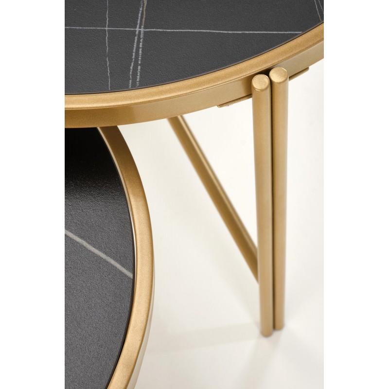 FATIMA zestaw 2 ław, czarny marmur / złoty